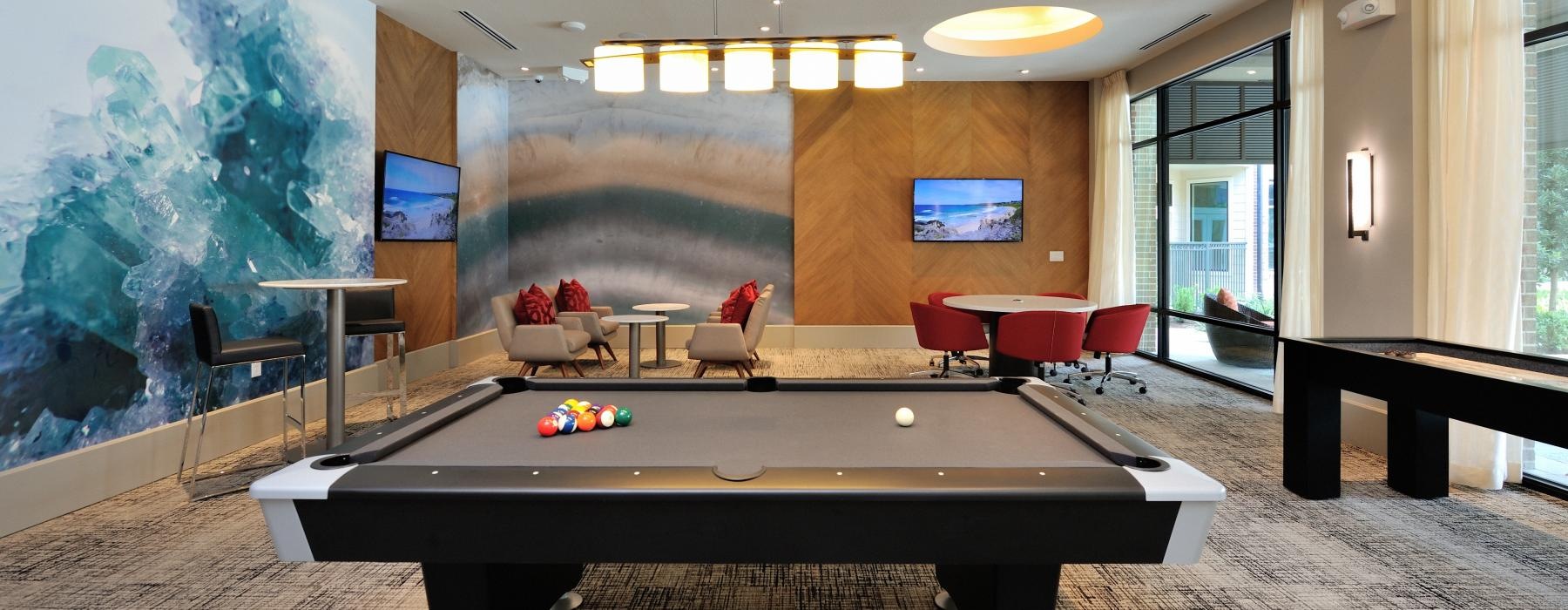 a pool table in a room